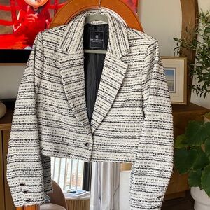 Bagatelle Cropped Tweed Cream and Black Textured Blazer